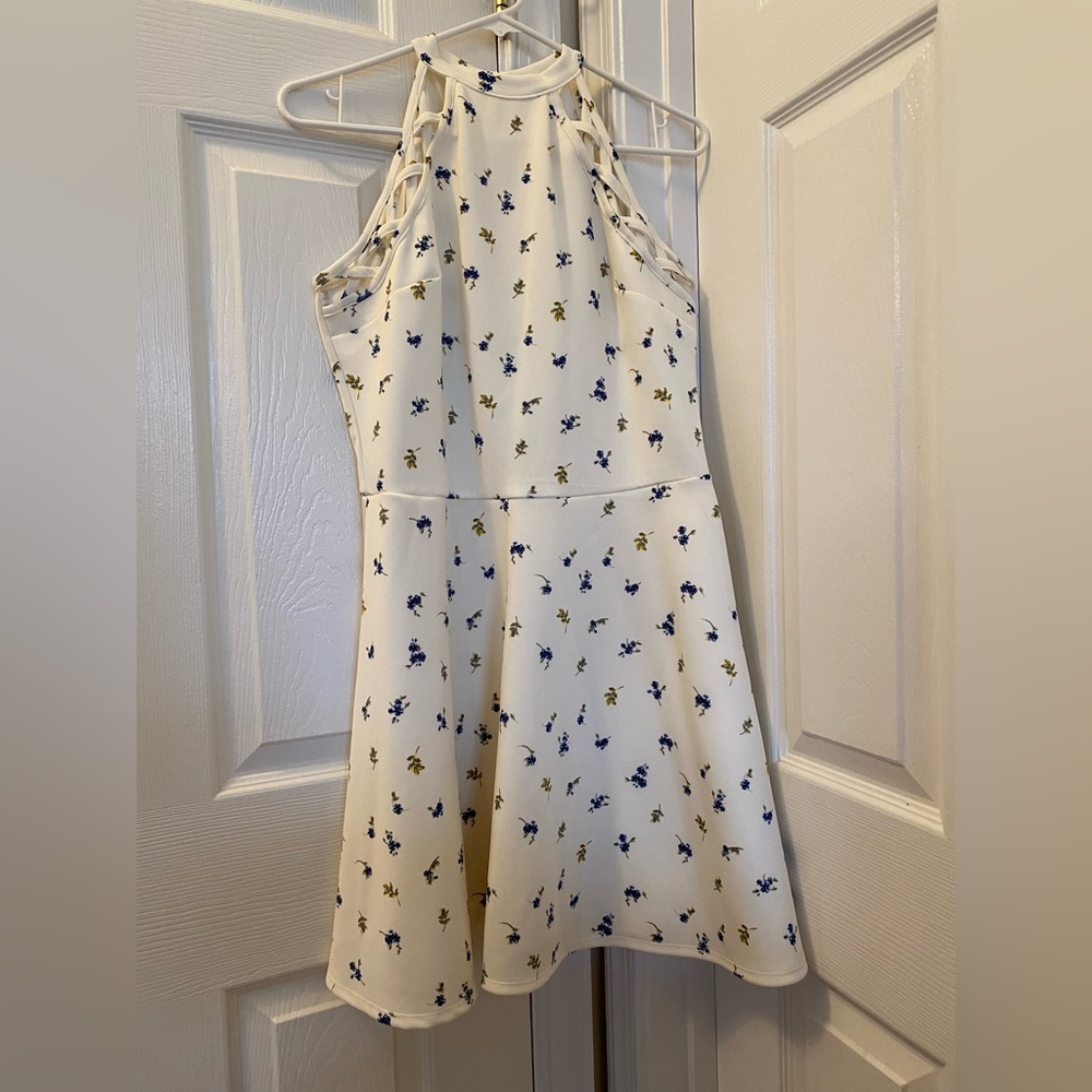 Short creamy white color sundress with dainty flower designs